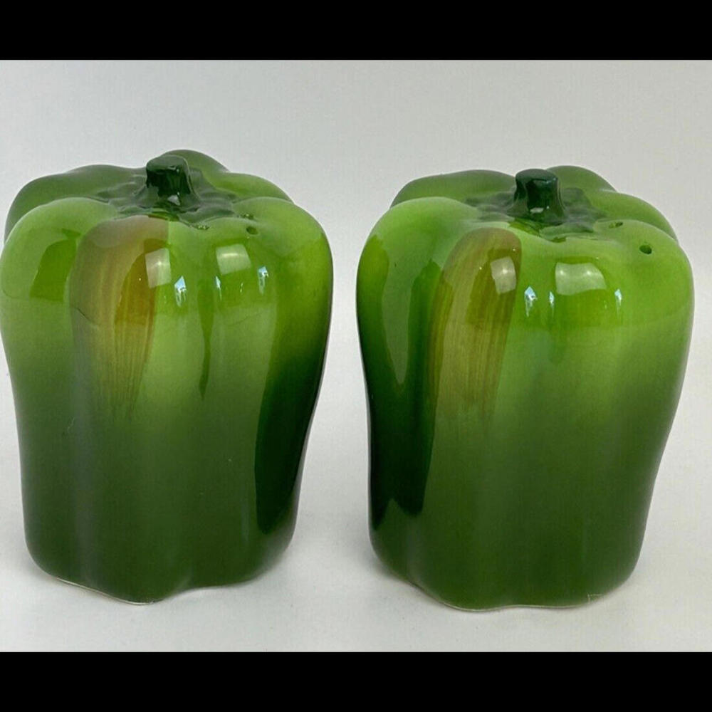 Vintage Otagiri Green Peppers Salt Pepper Shakers Ceramic Japan 1984 - Picture 4 of 9